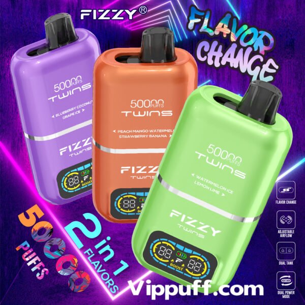 Fizzy Twins 50k 50000 Puffs Disposable Vape 2 In 1 Flavors Wholesale 2% 5% Nicotine