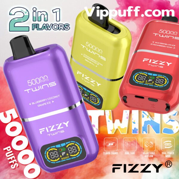 Fizzy Twins 50k 50000 Puffs Disposable Vape 2 In 1 Flavors Wholesale 2% 5% Nicotine - Image 4