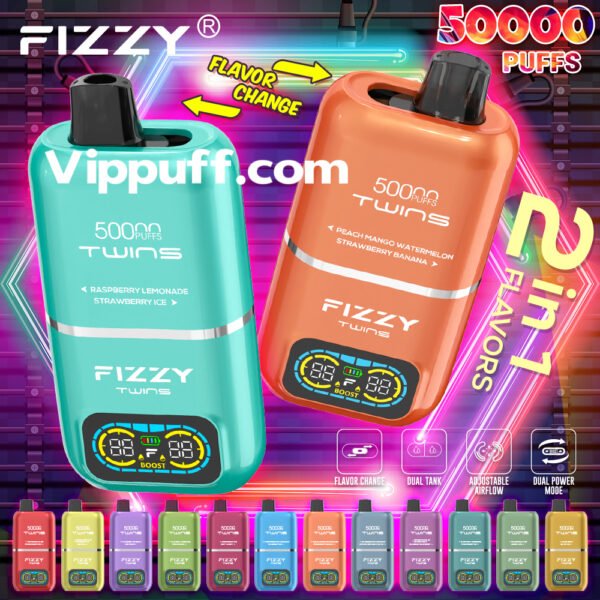 Fizzy Twins 50k 50000 Puffs Disposable Vape 2 In 1 Flavors Wholesale 2% 5% Nicotine - Image 2
